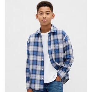 🔥NWT Gap Kids Organic Cotton Flannel Plaided Long Sleeve Button Shirt 14-16 XXL